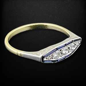 Art Deco 14K Diamond and Sapphire Ring