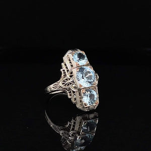 Art Deco Blue Topaz 18K Gold Ring