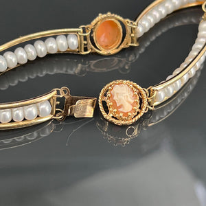 Vintage 14K Gold Pearl and Cameo Bracelet