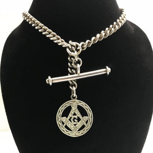 Sterling Silver Albert Chain with T-Bar and Masonic Charm