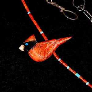 Carved Coral Cardinal Fetish Necklace