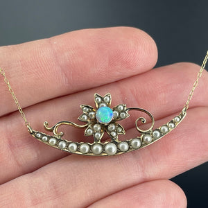 Victorian Opal and Pearl Crescent Necklace
