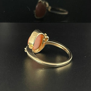 14K Gold Coral & Diamond Ring