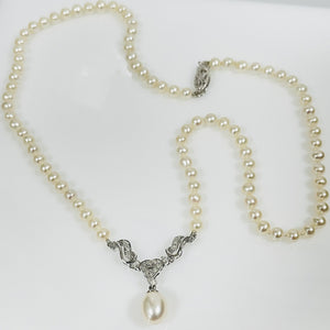 Freshwater Pearl & Diamond Necklace 14K Gold