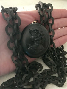 Victorian Vulcanite Double Locket with Chain