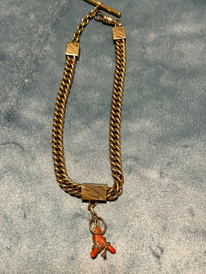 Vintage Watch Chain with GF Coral Branch Fob