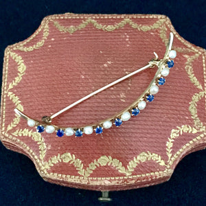 Pearl and Sapphire Crescent Brooch, Boxed