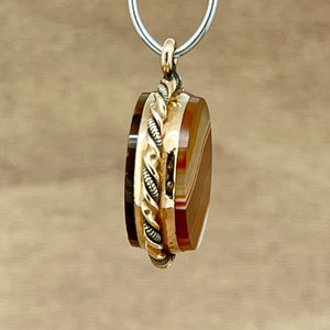 Antique Tiger's Eye and Banded Agate 9K Fob