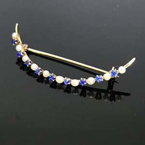 Pearl and Sapphire Crescent Brooch, Boxed
