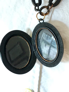 Victorian Vulcanite Double Locket with Chain
