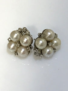 14K White Gold Diamond and Pearl Earrings