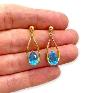 Blue Topaz Drop 14K Gold Earrings