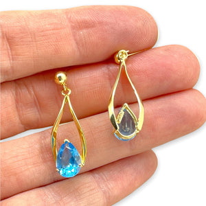 Blue Topaz Drop 14K Gold Earrings