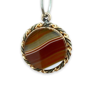 Antique Tiger's Eye and Banded Agate 9K Fob
