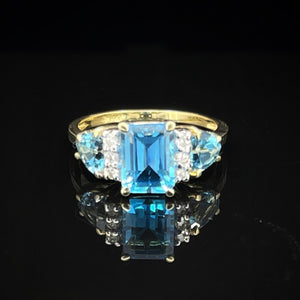Blue Topaz and Diamond 14K Gold Ring