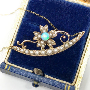 Victorian Opal and Pearl Crescent Necklace