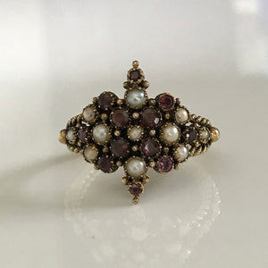 Antique Georgian Garnet and Pearl Ring